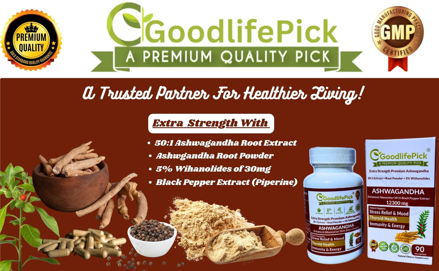 Ashwagandha with Black Pepper Capsules. Powerful 12300 mg with 5% Withanolides for Maximum Benefits- 90ct