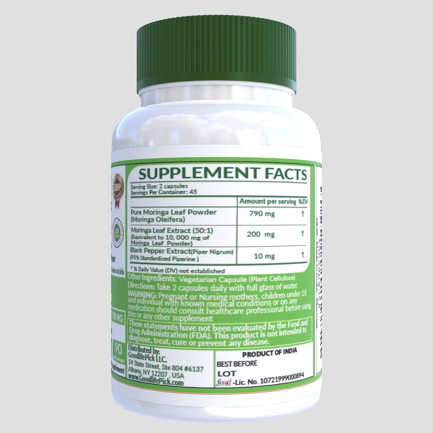 Premium Moringa Capsules with Black Pepper. Powerful 10,700 mg from Finest Handpicked Moringa oleifera Leaf Powder & Powerful 50:1 Moringa Extract